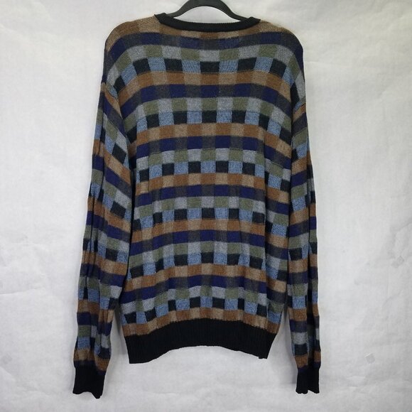 Norm Thompson Wool Sweater Men's XL Colorful 3-D Knit Square Pullover Crewneck - Picture 7 of 11